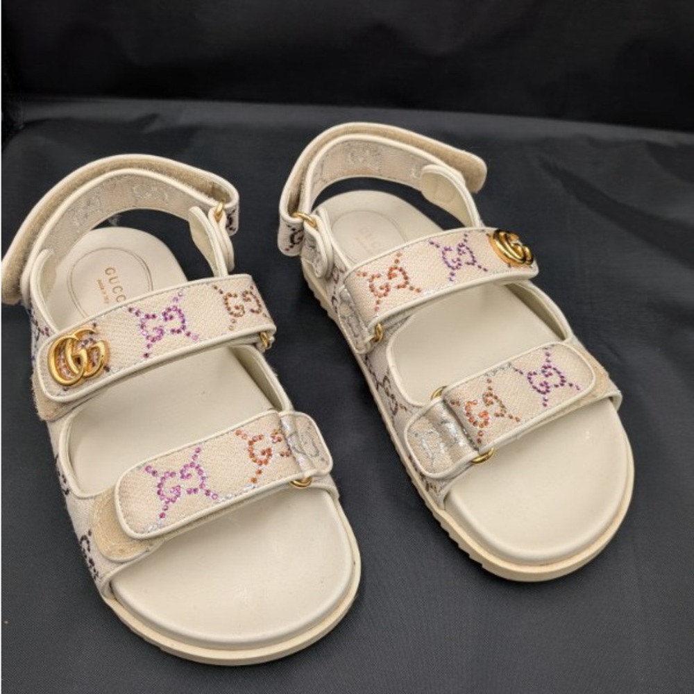 Gucci crystal Cream Sandals with Multicolor Accents